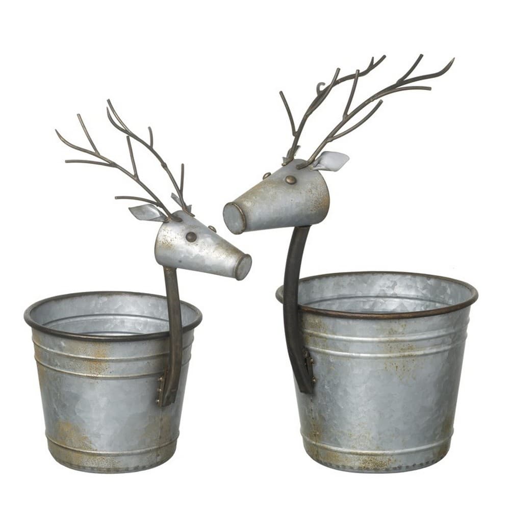 2 Small and Large Reindeer Planters
