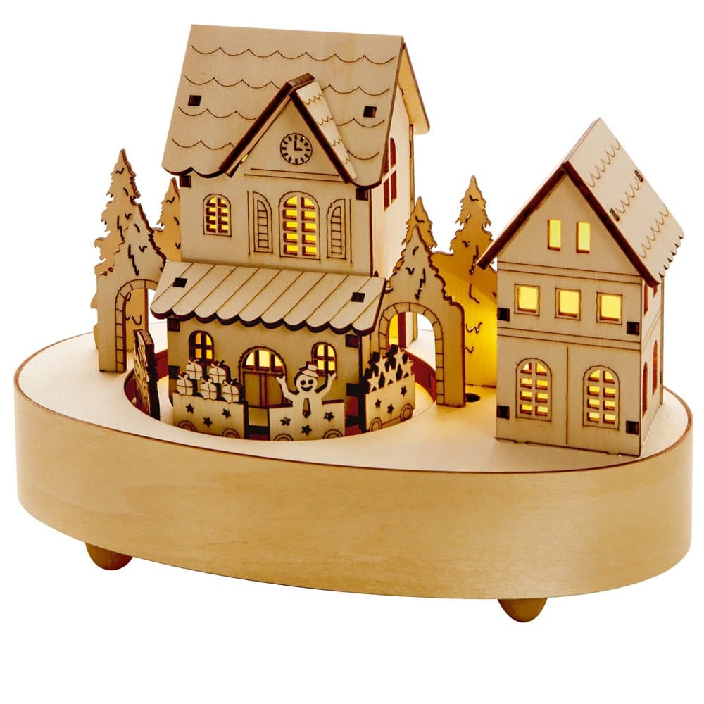 Christmas Shop Battery Operated Musical Lit Wooden House