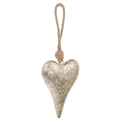 Hill Interiors Mottled Silver Rope Hanging Heart Decoration