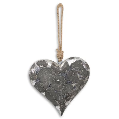 Hill Interiors Mottled Black and Silver Heart Rope Hanging Decoration