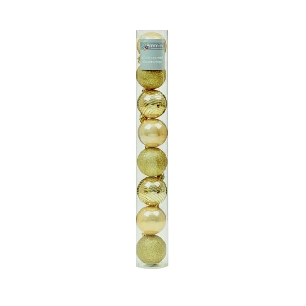 Premier Multi Finish Shatterproof Christmas Baubles (Pack Of 8)