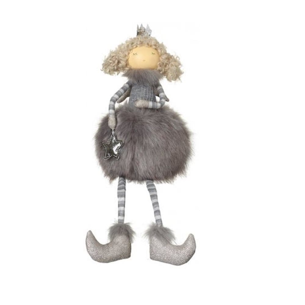 Sitting Angel Ornament in Grey Fluffy Skirt