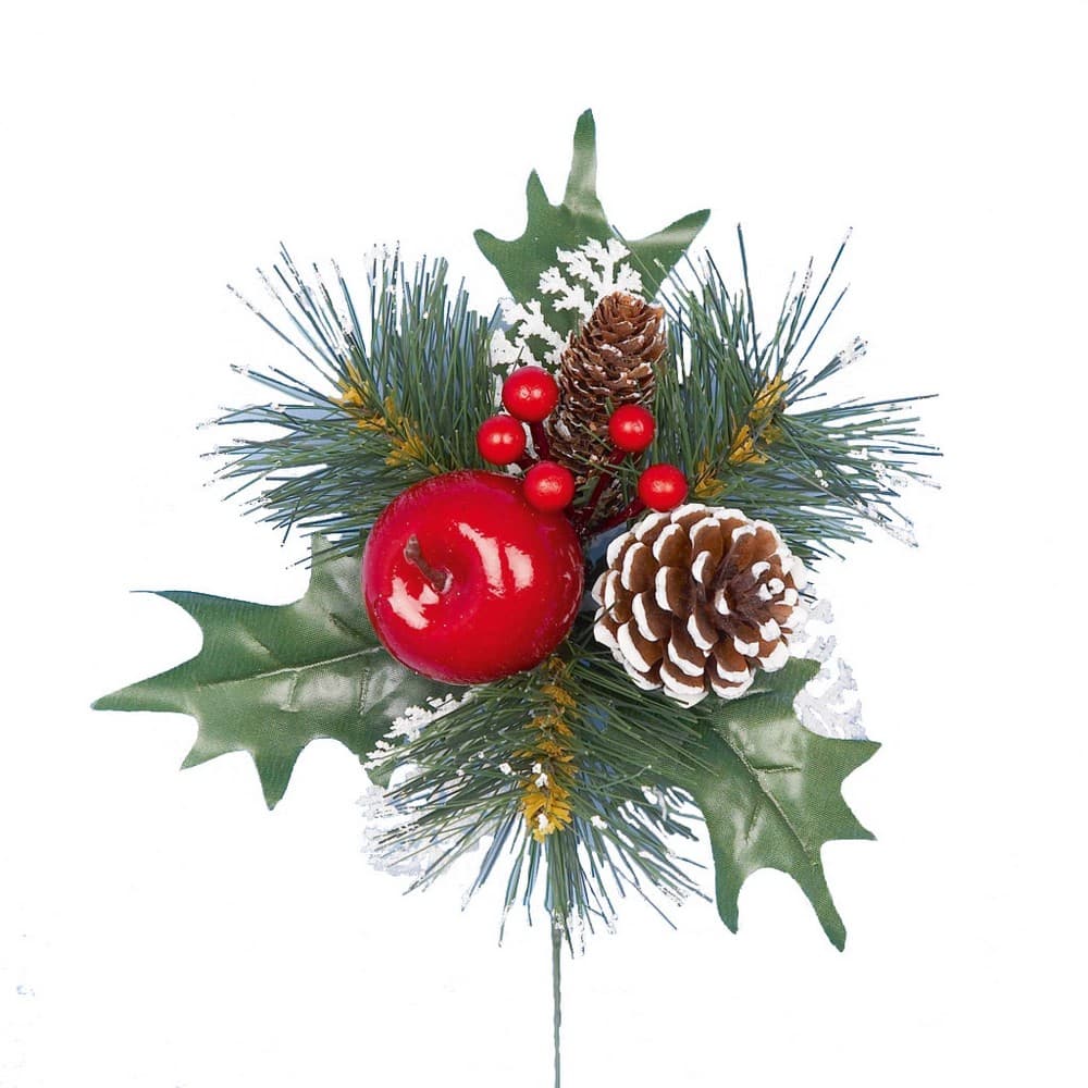 Premier Frosted Pine Cone & Apple Pick Christmas Decoration