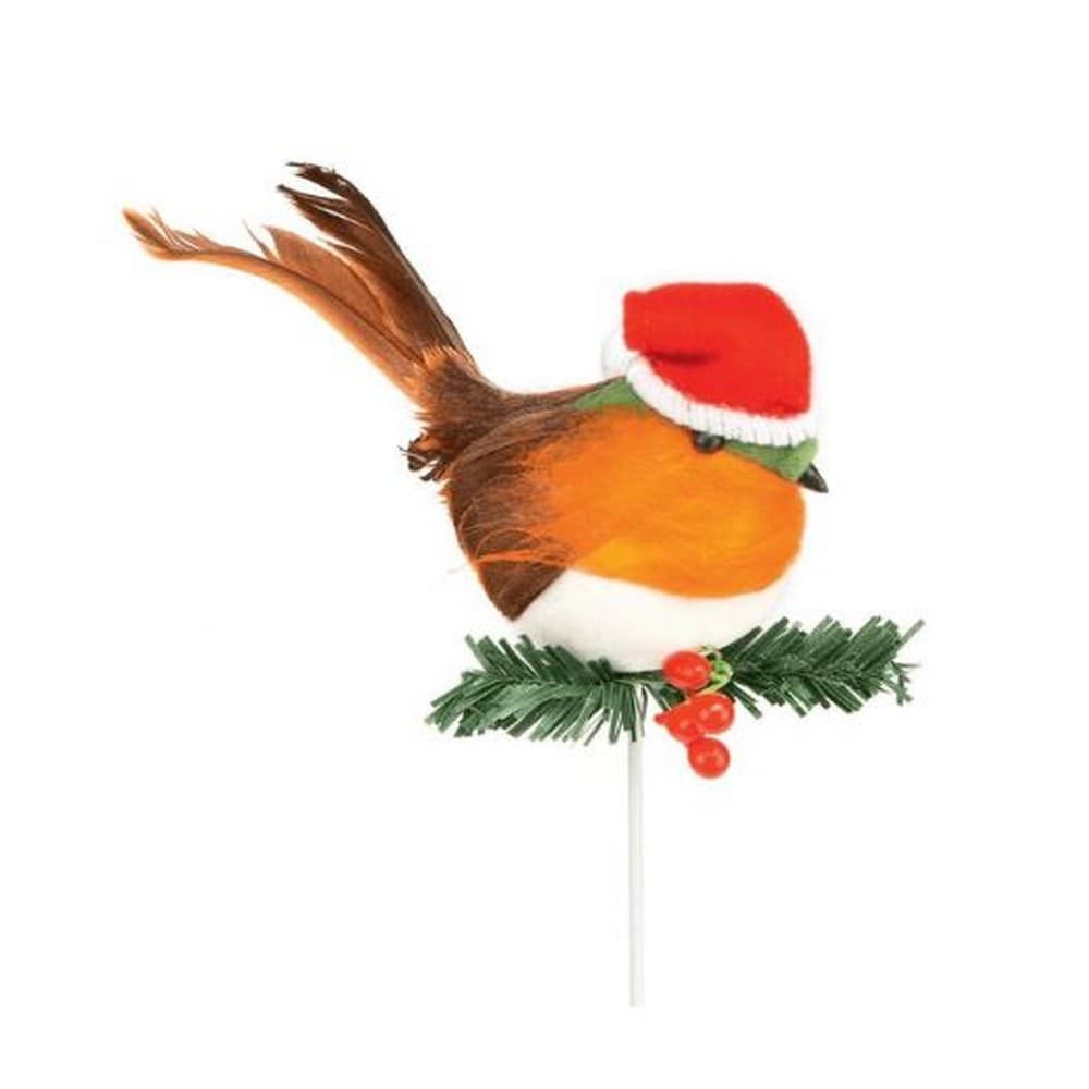 Premier Robin With Santa Hat Pick Christmas Decoration
