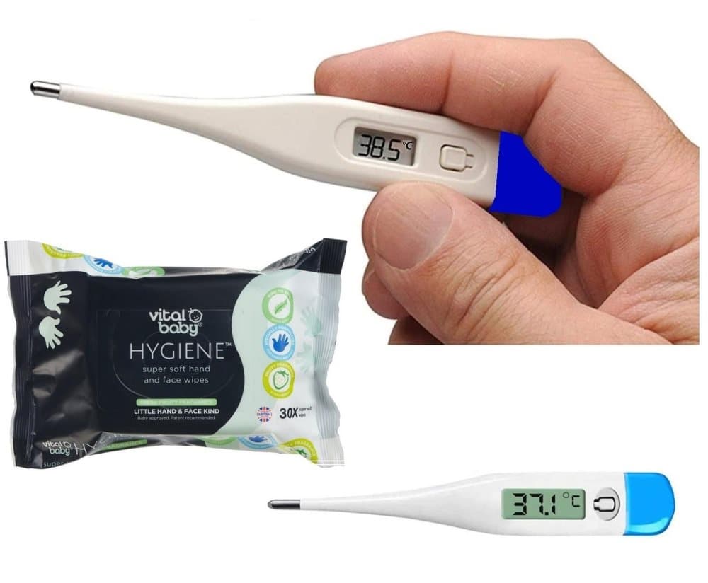 Febertermometer för barn och vuxna o Hypoallergeniska servetter