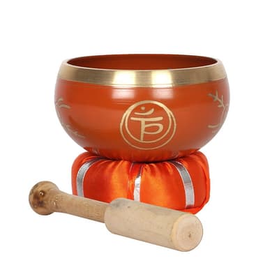 Traditionell Chakra Tibetansk Singing Bowl m klubba o kudde.519g