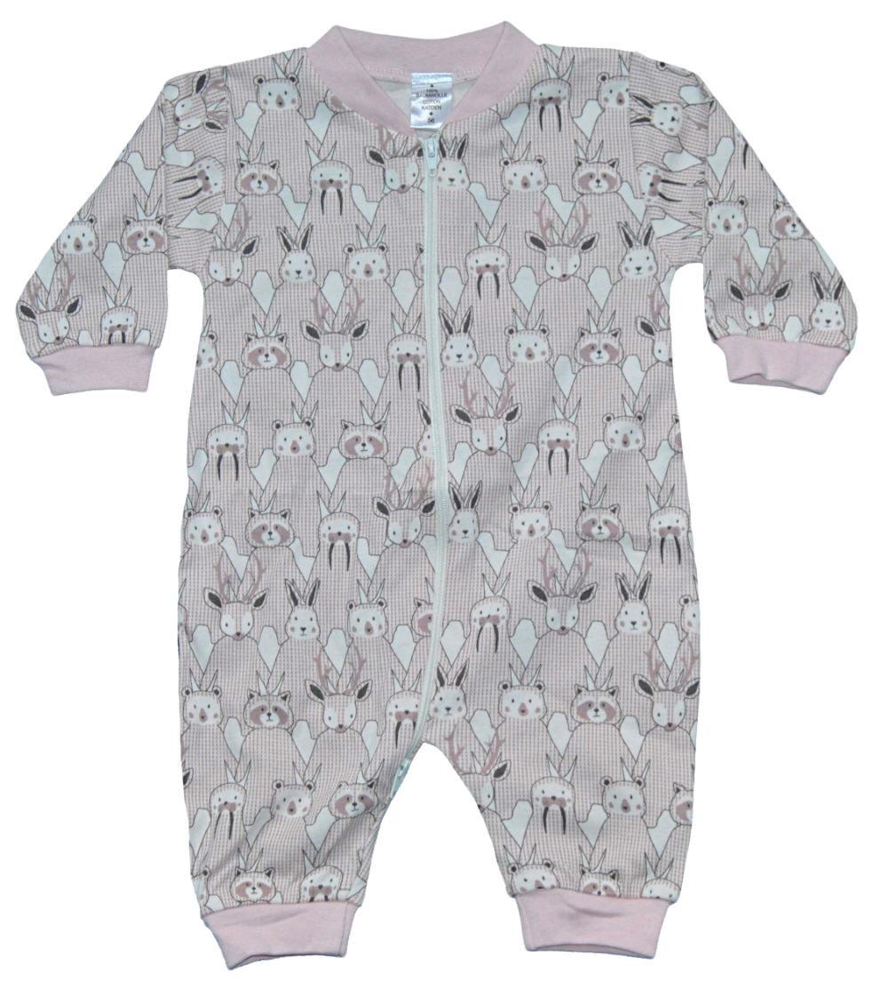 Pyjamasoveralls med dyr, lyserød, 56 cl