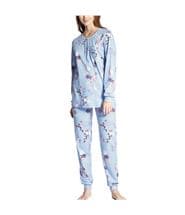 Calida Cosy Cotton Nights Pyjama With Cuff Lt blue w patt