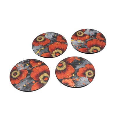 CGB Giftware Poppy Glassware Golden Round Glass Coasters (Set Of 4)