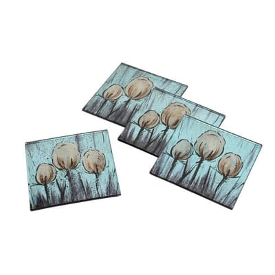 CGB Giftware Tulip Glass Square Coasters (Set Of 4)