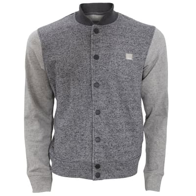 Bench Mens Deviate Button Down Casual Varsity Sweater Jacket With Contrast Sleeves