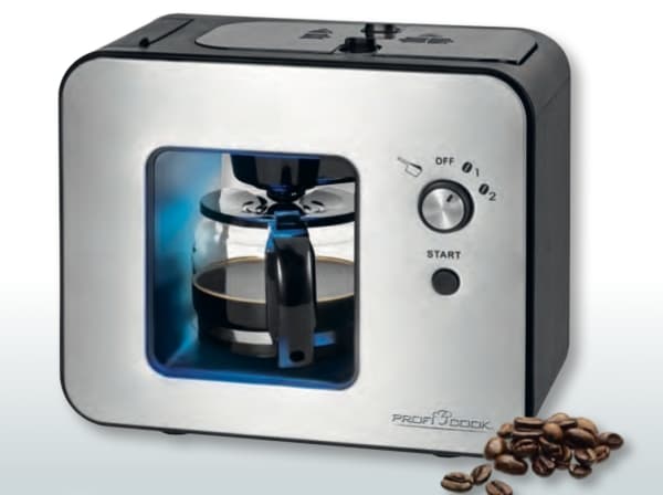 ProfiCook PC-KA 1152, Kombinerad kaffebryggare, 0,5 l, Kaffebönor, Malat kaffe, Inbyggd kvarn, Svart, Rostfritt stål
