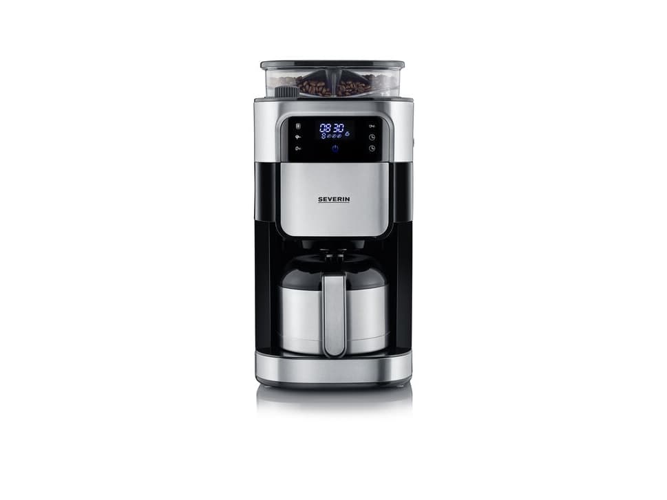 Severin KA 4814, Kombinerad kaffebryggare, Kaffebönor, Malat kaffe, Inbyggd kvarn, 1000 W, Svart, Rostfritt stål