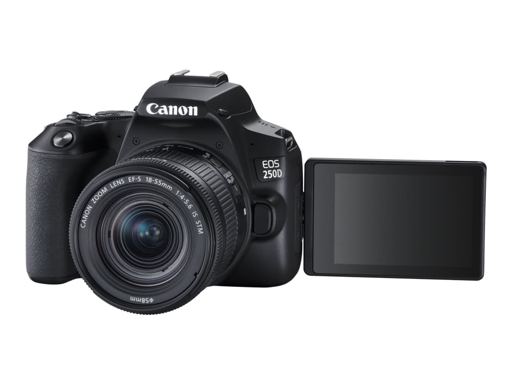 Canon EOS 250D - Digitalkamera - SLR - 24.1 MP - APS-C - 4 K / 25 fps - 7.5x optisk zoom EF-S 18-135 mm IS STM-lins - Wi-Fi, Bluetooth - svart