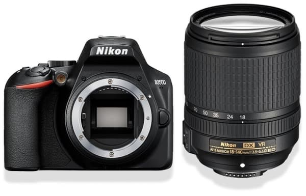 Nikon D3500 + AF-S DX 18–140 VR, 24,2 MP, 6000 x 4000 piksler, CMOS, Full HD, 365 g, Svart