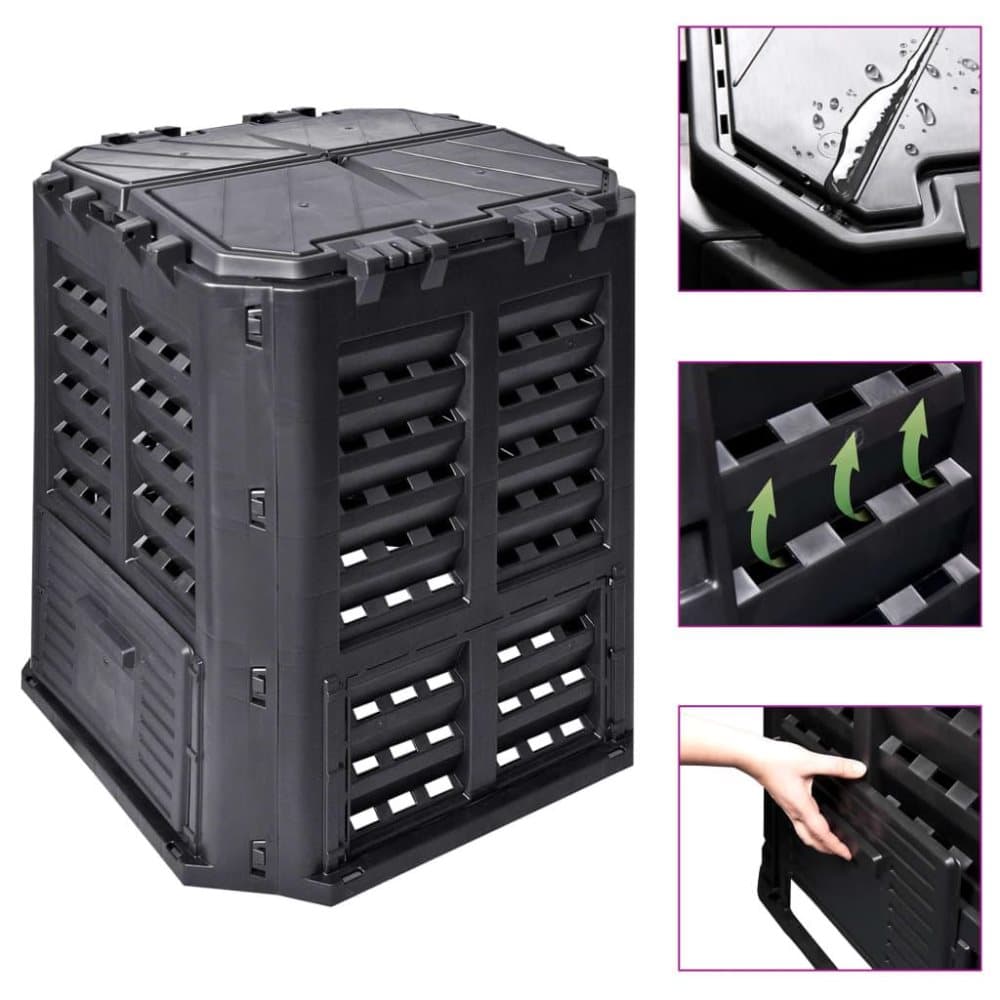 vidaXL kompostbeholder 68,9x68,9x83,9 cm 360 l sort