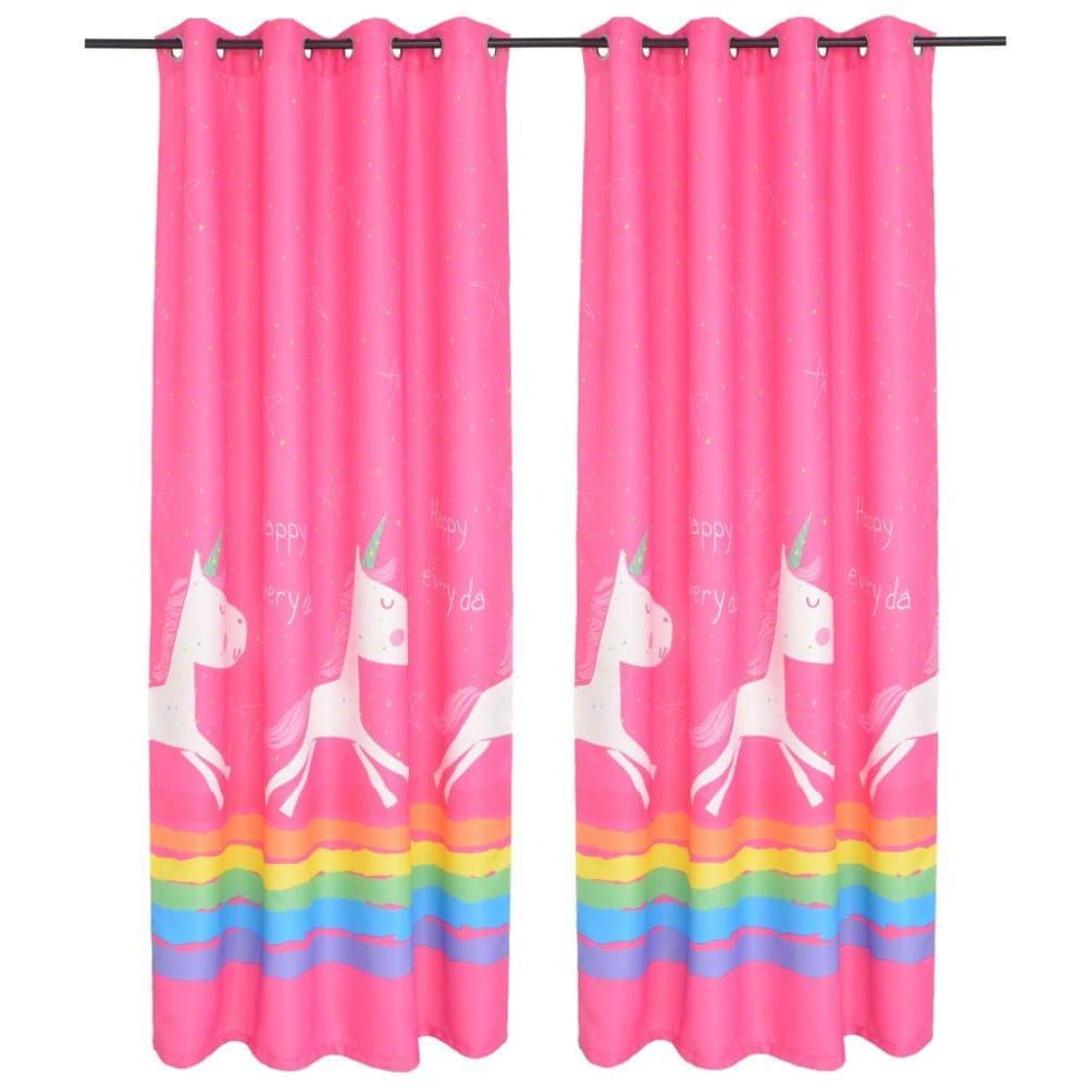 Mörkläggningsgardiner för barn 2 st 140x240 cm enhörningar rosa