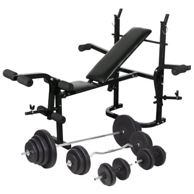 Viktbänk set med viktställning skivstång och hantlar 120 kg | Fri Frakt