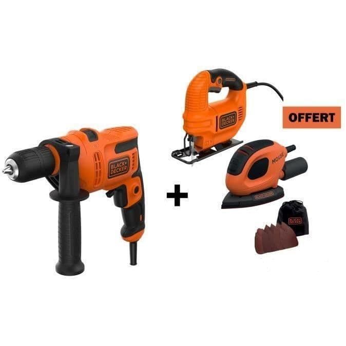 Förpackning 1: a sladdutrustning SVART + DECKER - Slagborr 500W BEH200 + slipmaskin 55W BEW230 + sticksåg 400W KS501