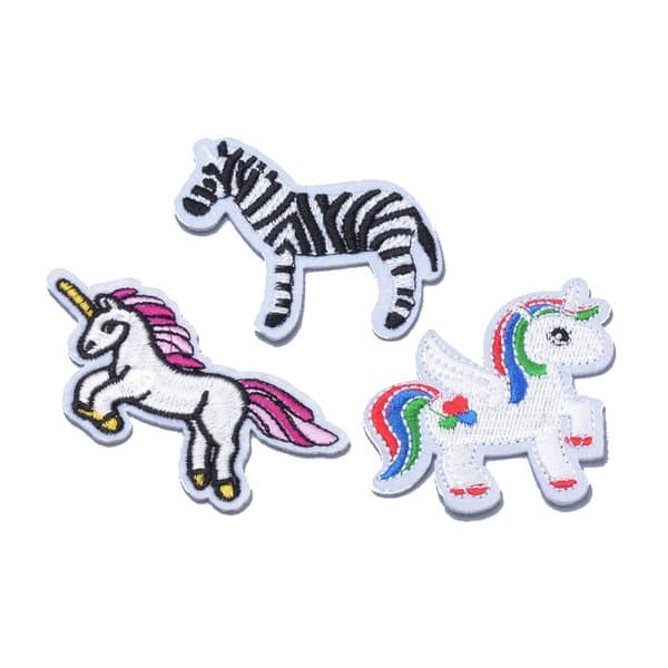 3 st broderade tygmärken strykas på unicorn zebra