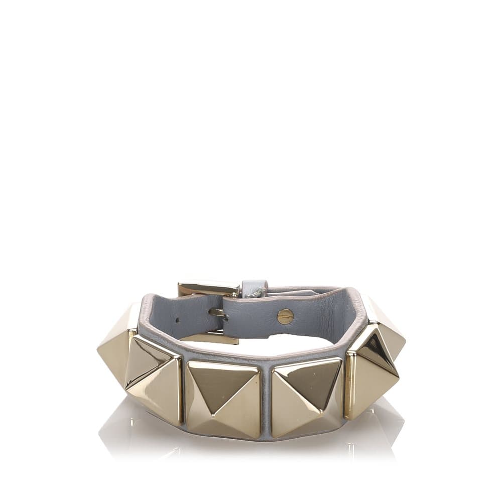 Pre-owned Valentino Leather Glam Studded Bracelet Gold