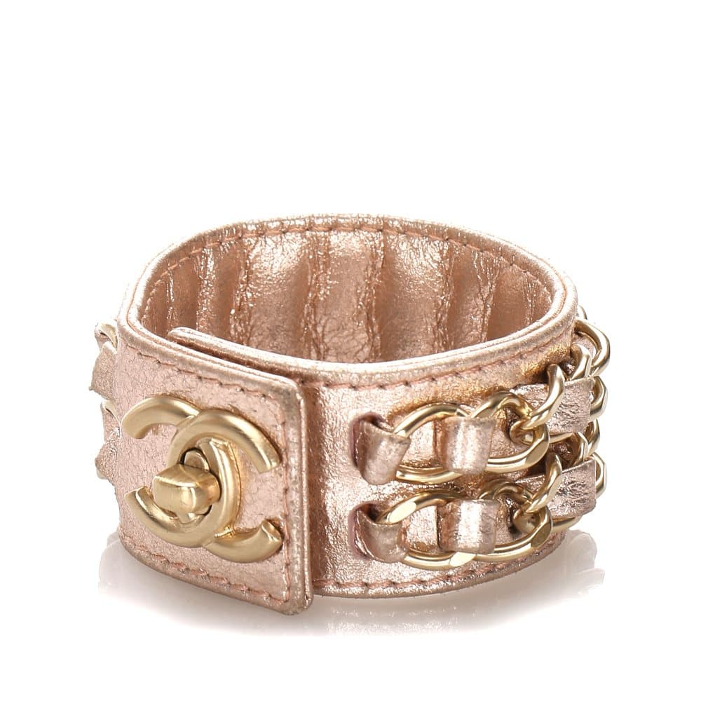 Chanel CC Turnlock Lambskin Leather Cuff Pink