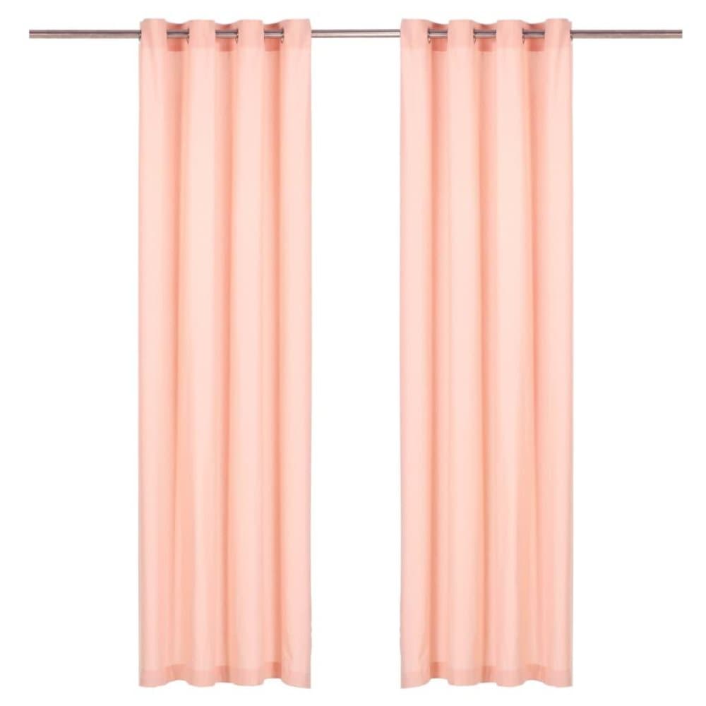 vidaXL Gardiner med metallringer 2 stk bomull 140x245 cm rosa