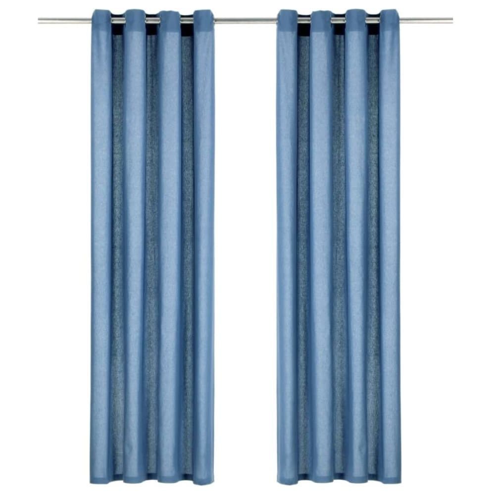 vidaXL Gardiner med metallringer 2 stk bomull 140x245 cm blå