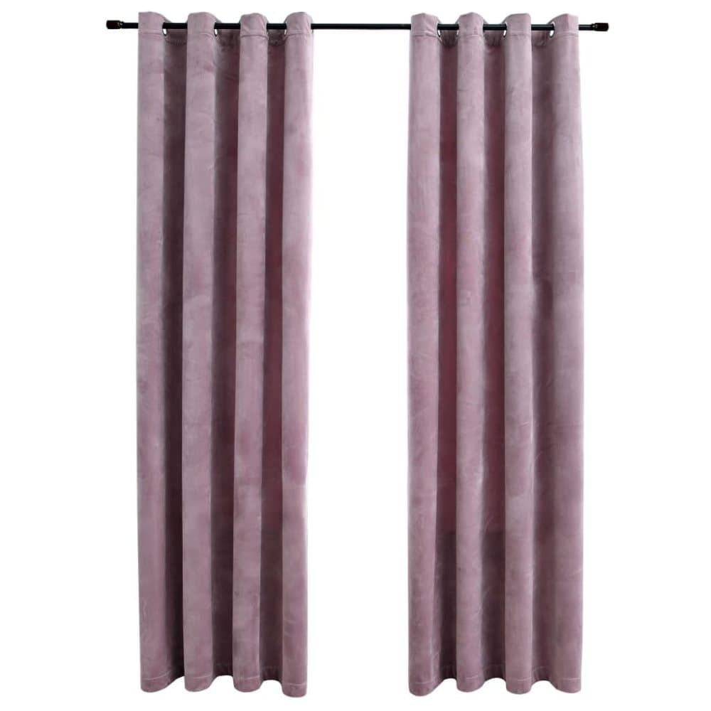 vidaXL Mörkläggningsgardiner med ringar 2 st rosa sammet 140x175 cm
