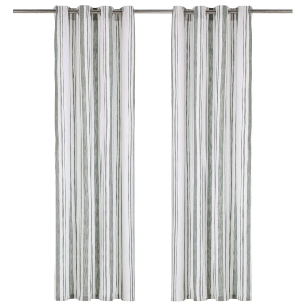 vidaXL Gardiner med metallringer 2 stk bomull 140x245 cm grønn striper