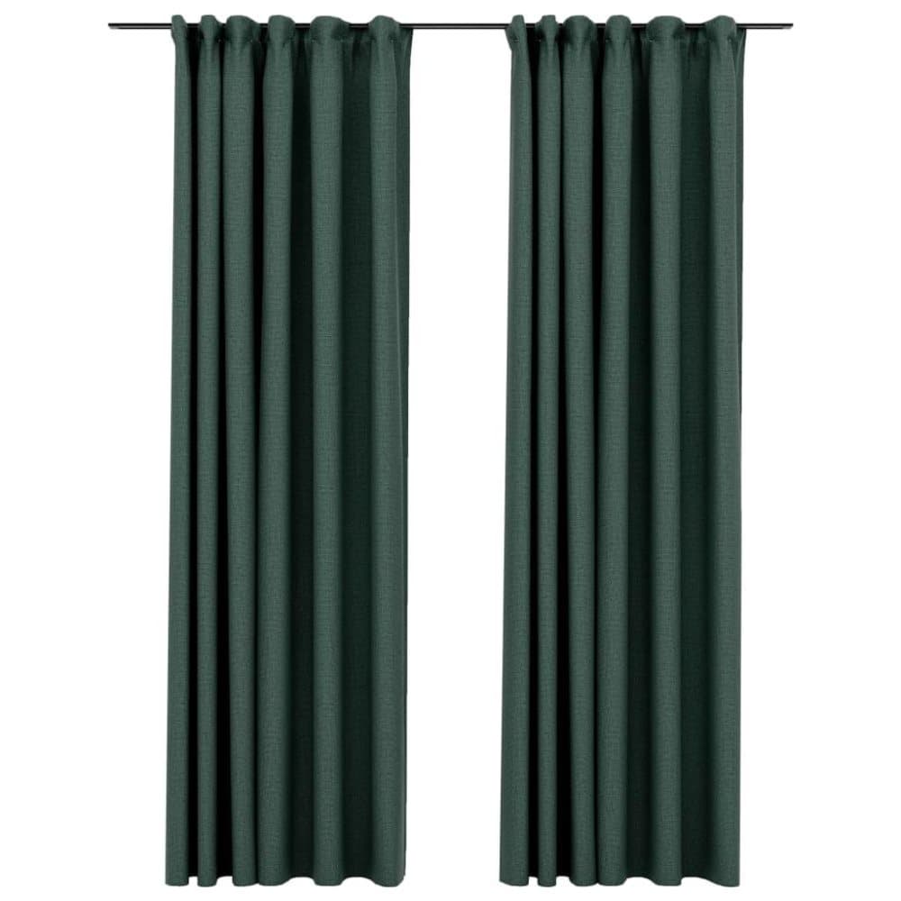 vidaXL Mörkläggningsgardin med krokar linnelook 2 st grön 140x225 cm