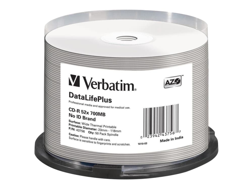 Verbatim DataLifePlus Professional - 50 x CD-R - 700 MB 52x - bred yta utskrivbar med termotryck - spindel