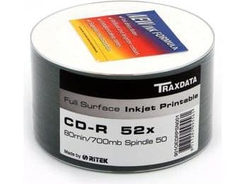 Traxdata CD-R 700MB, Vinyl White Inkjet Printable, Cake 50 (901CK5VINYLIW)