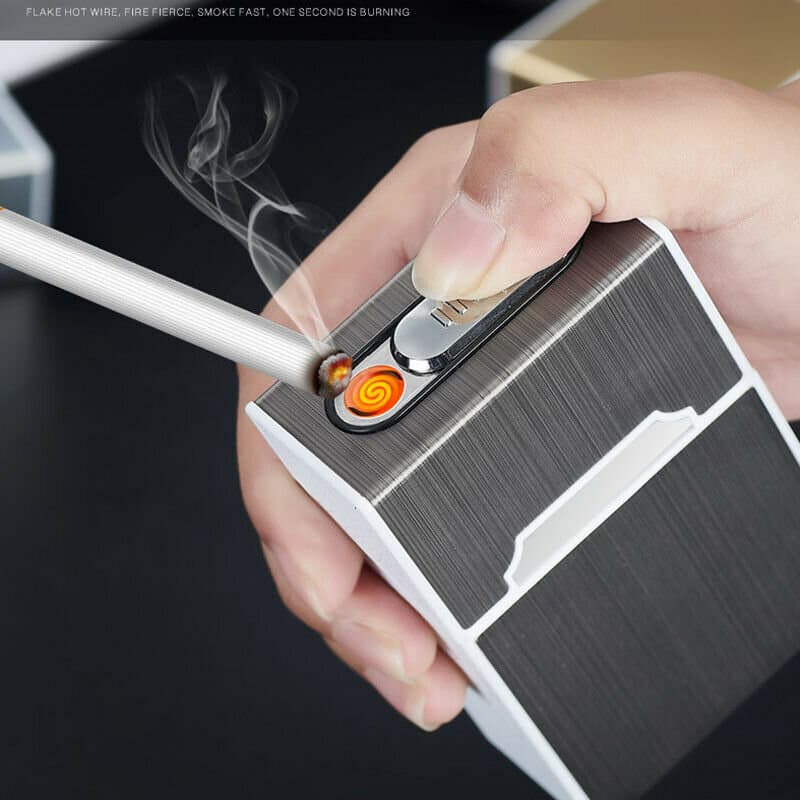 Silver Cigarette Case indbygget USB-lighter til hele cigaretpakken