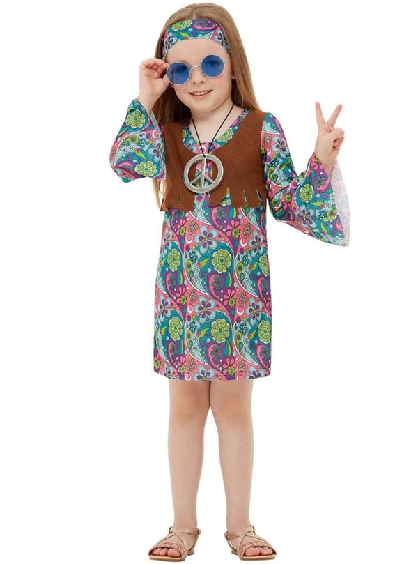 Funidelia | Hippie maskeraddräkt för flicka ▶ 60 tals, Hippie, Flower power, Decennier - Flerfärgad
