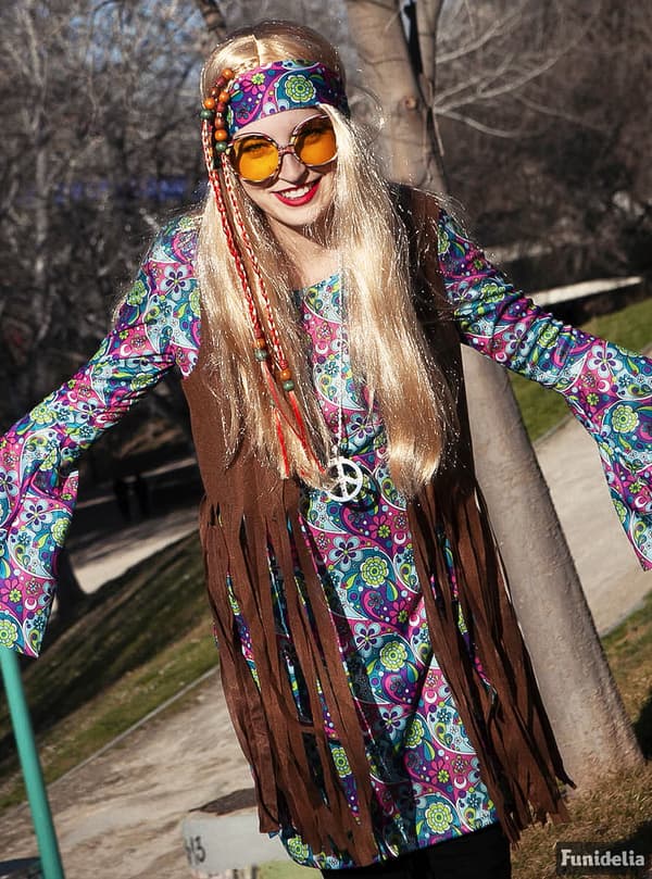 Funidelia | Hippie Kostyme til dame ▶ 60-talls, Hippie, Flower power, Tiår - Flerfarget