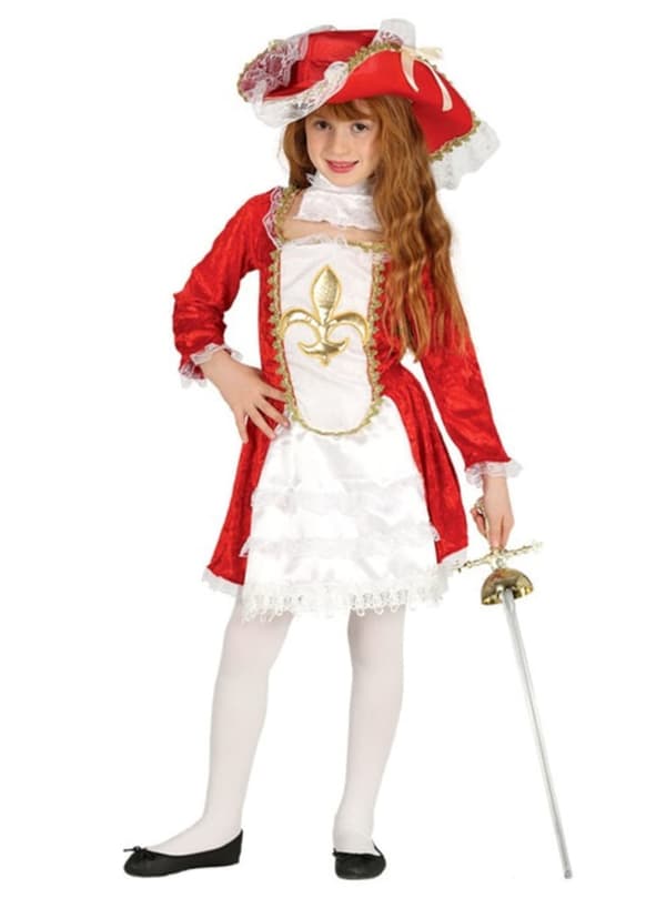 Rød musketerkostume til piger 7-9 years