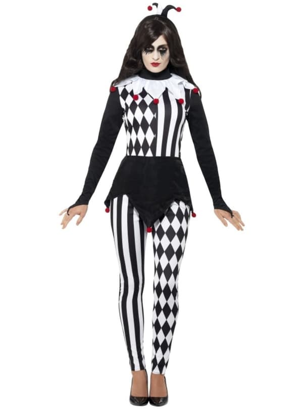 Maskeraddräkt harlequin elegant svartvit dam L