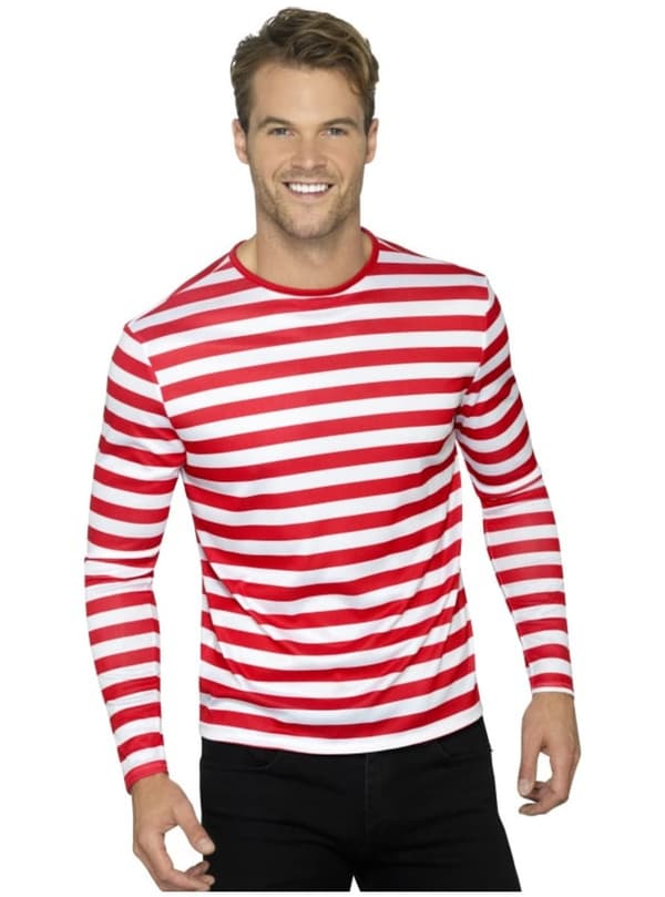 Rød- og hvidstribet t-shirt til mænd