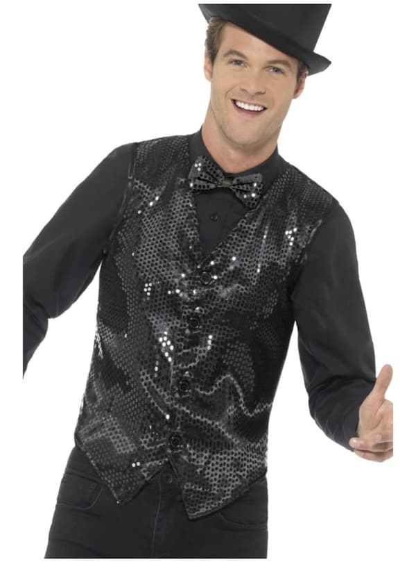 Svart paljett vest for menn XL