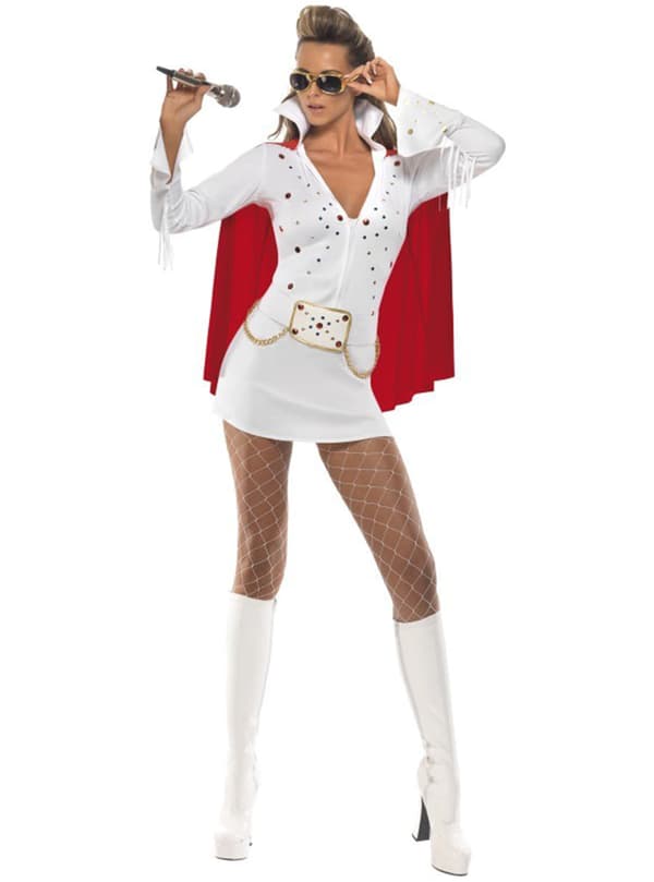 Elvis Viva las Vegas Kvinnlig vit maskeraddräkt Vuxen