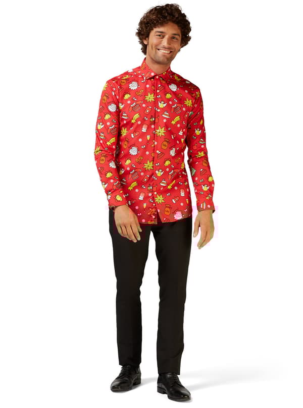 Skjorta med Christmas Doodle Red Opposuits för honom S