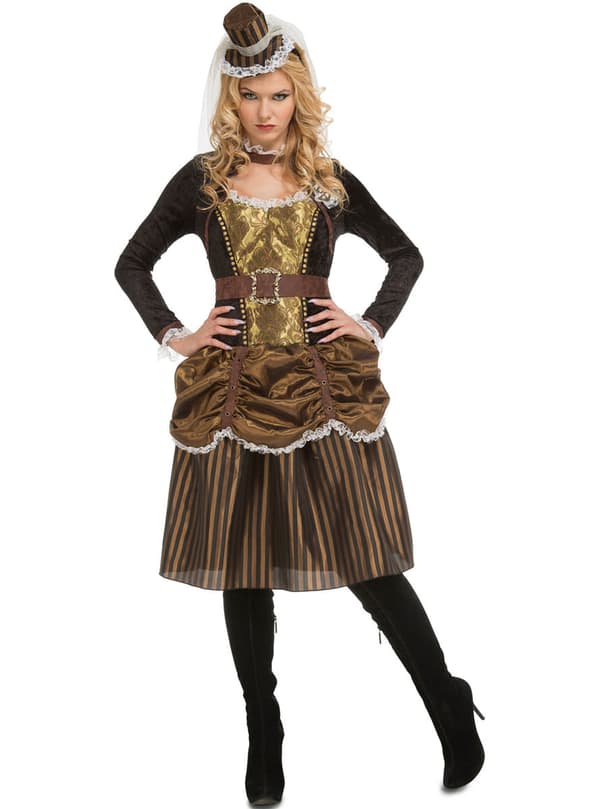 Gyldent Steampunk kostume til kvinder M-L