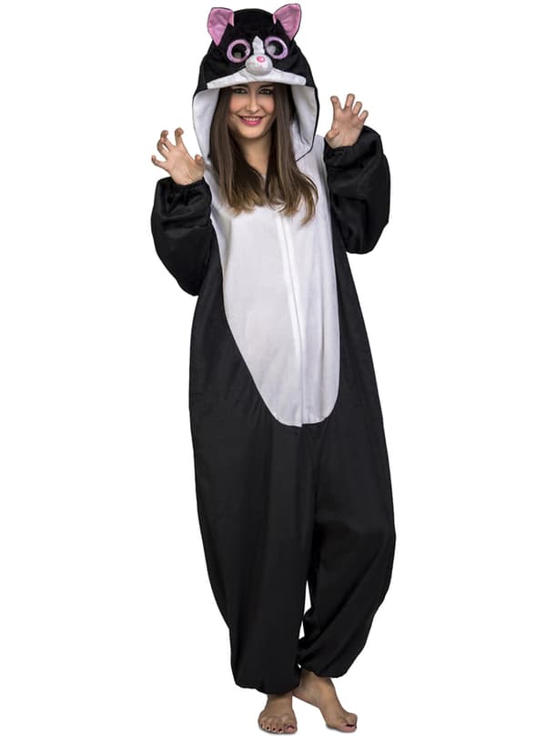 Sort kat heldragt kostume til voksne