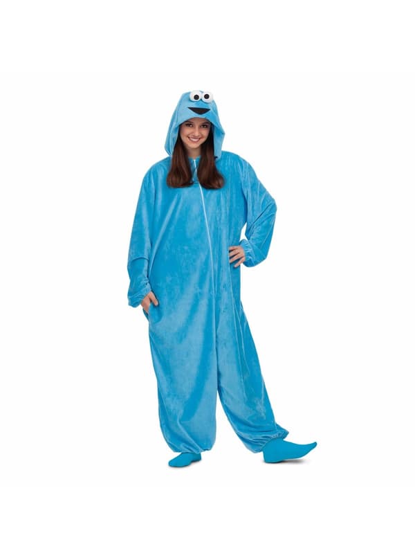 Cookie Monster fra Sesame Street Onesie kostume til voksne M-L