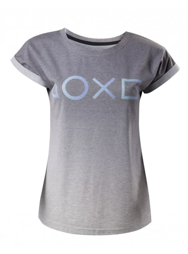 Grå PlayStation knap t-shirt til kvinder L