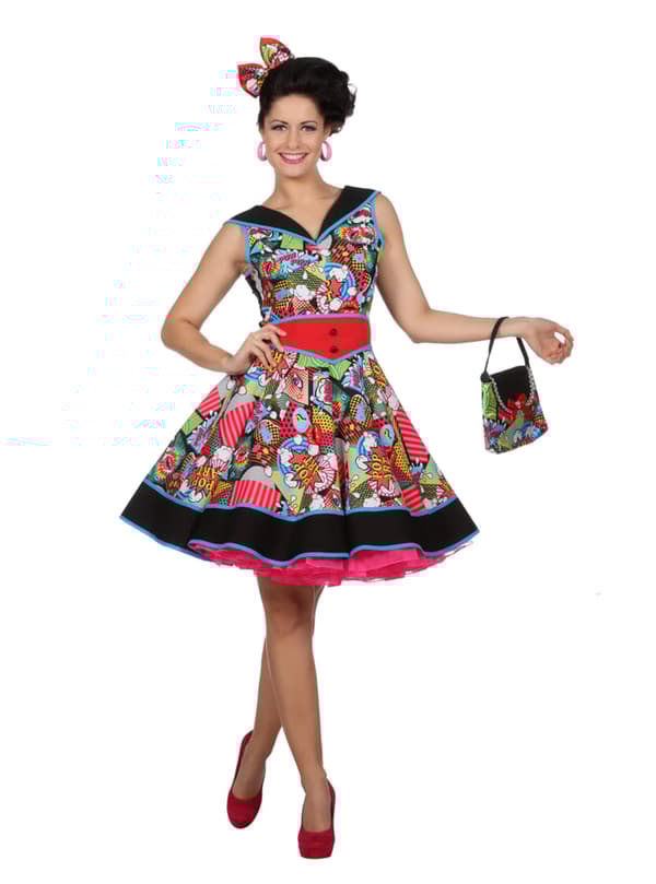 Pop Art Pin-Up Kjole til Kvinder L-XL