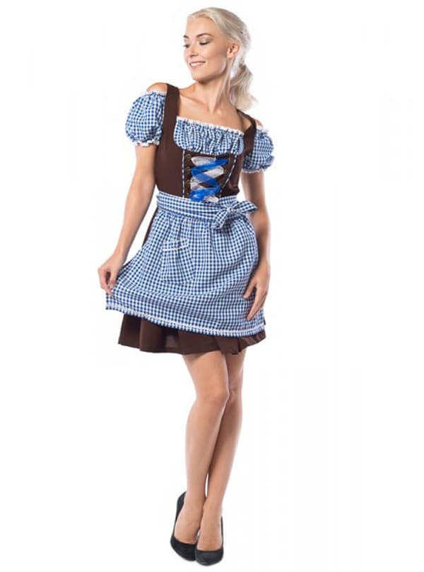 Dirndl Oktoberfest Blå Och Brun Dam Plus Size 6XL