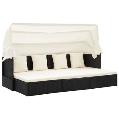 Solsäng med tak svart 200x60x124 cm konstrotting | Fri Frakt