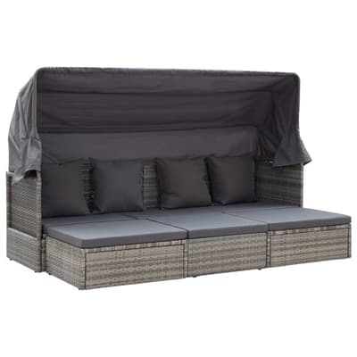 Solsäng med tak grå 200x60x124 cm konstrotting | Fri Frakt